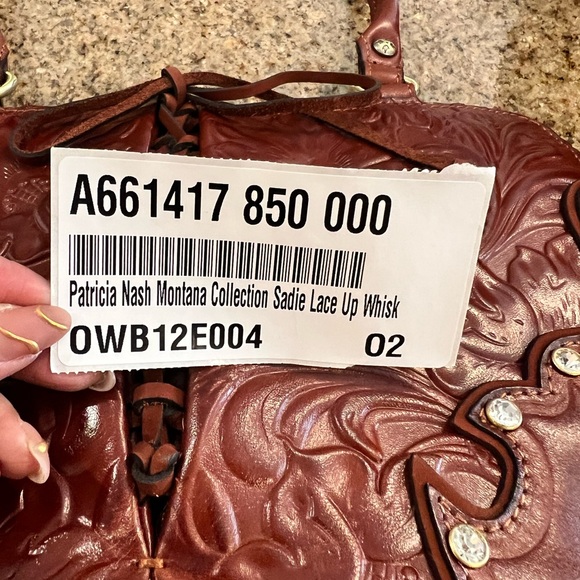 Patricia Nash Montana Sadie Hand-Tooled Leather Satchel Whiskered Brown New - Picture 13 of 13